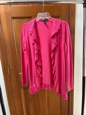 Flamingo pink ruffle trimmed cardigan M